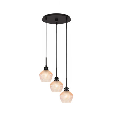 Wardingham 3 Light Cluster Pendalier Shown In Espresso Finish With 6" Amber Textured Glass