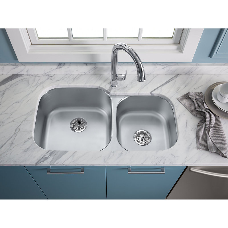 Undertone® Preserve 35-1/8" L x 20-1/8" W x 9-3/4" Under-Mount Extra Large/Medium Double-Bowl Kitchen Sink