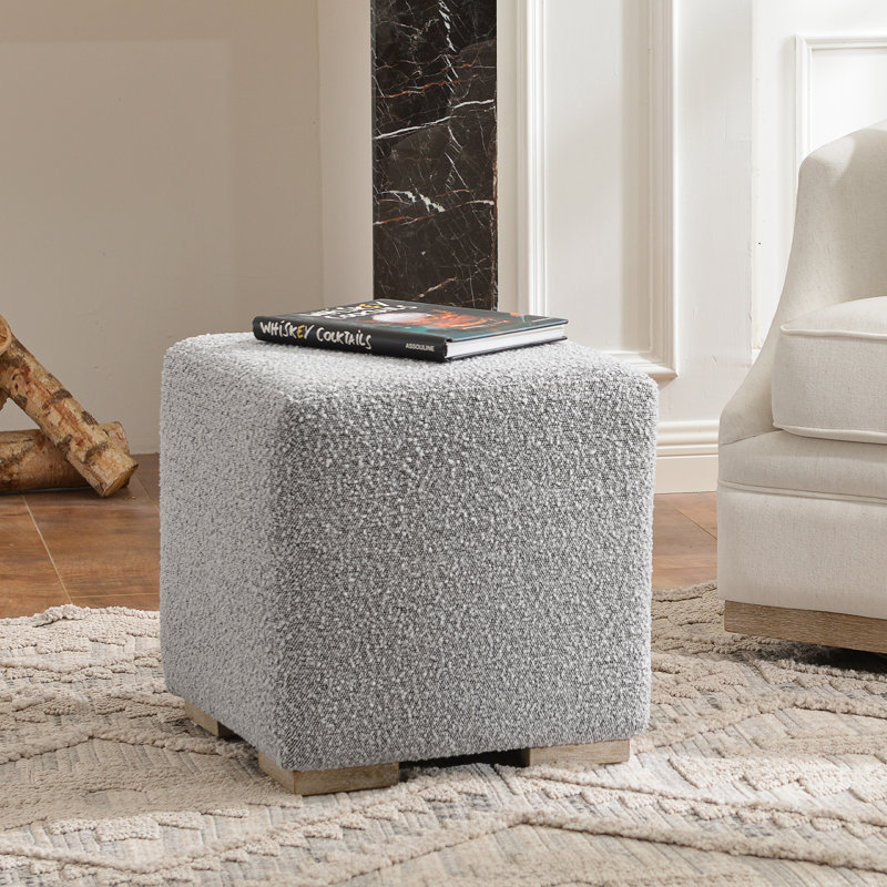 18.5" Wide Modern Square Boucle Upholstered Ottoman, Gray
