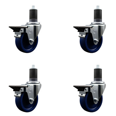 Solid Poly Swivel Expanding Stem Caster Set with Brake SCC PLB 4" x 1-5/8"