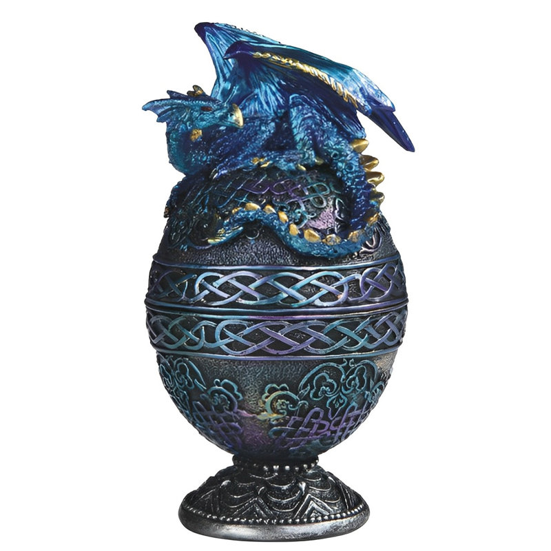 6.5"H Blue Dragon Sitting on Top of Dragon Egg Trinket Box