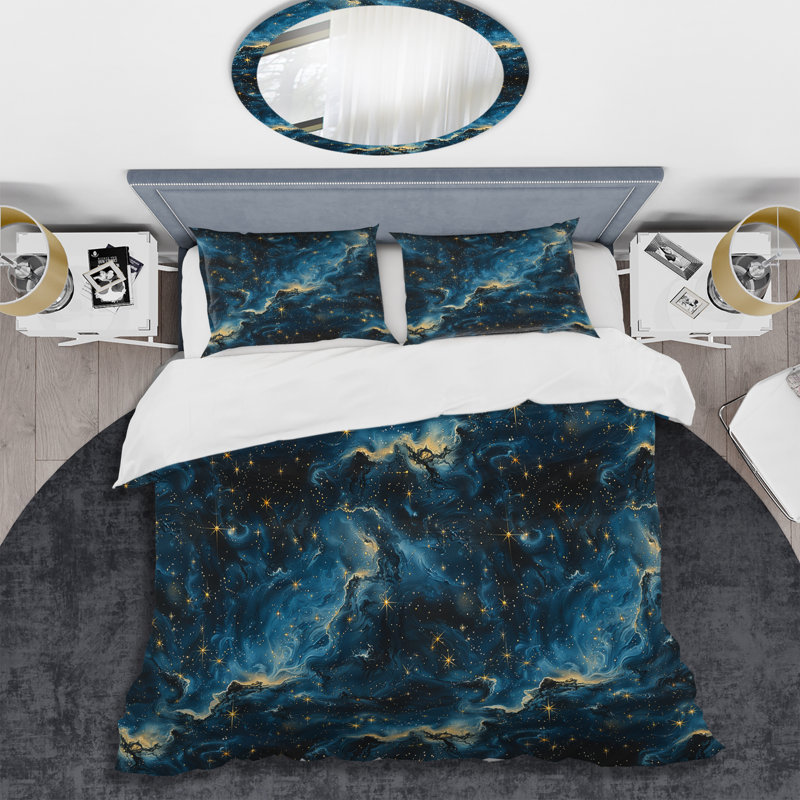 Ensemble de housse de couette en marbre Blue Gold Space III, Housse de couette très grand et 2 très grandes t