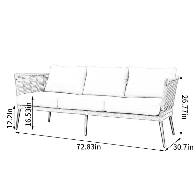 Farnell 72.83'' Wide Rectangle Patio Sofa with Cushions, Brown