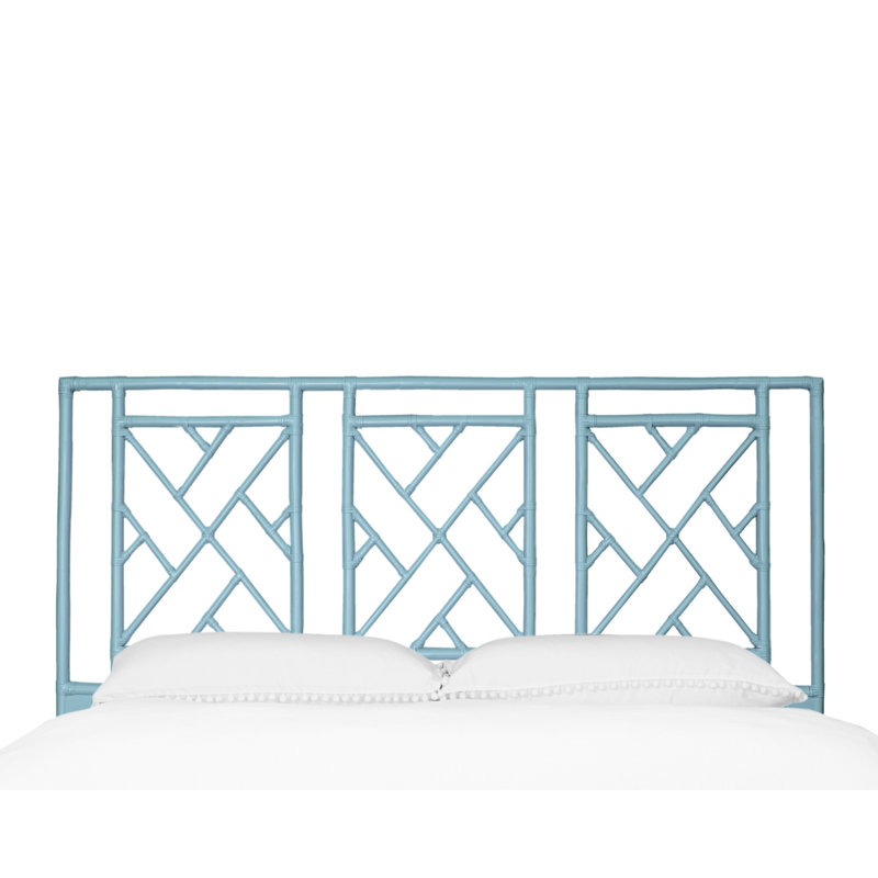 Cowden Geometric Rattan Headboard, King, Pool Blue