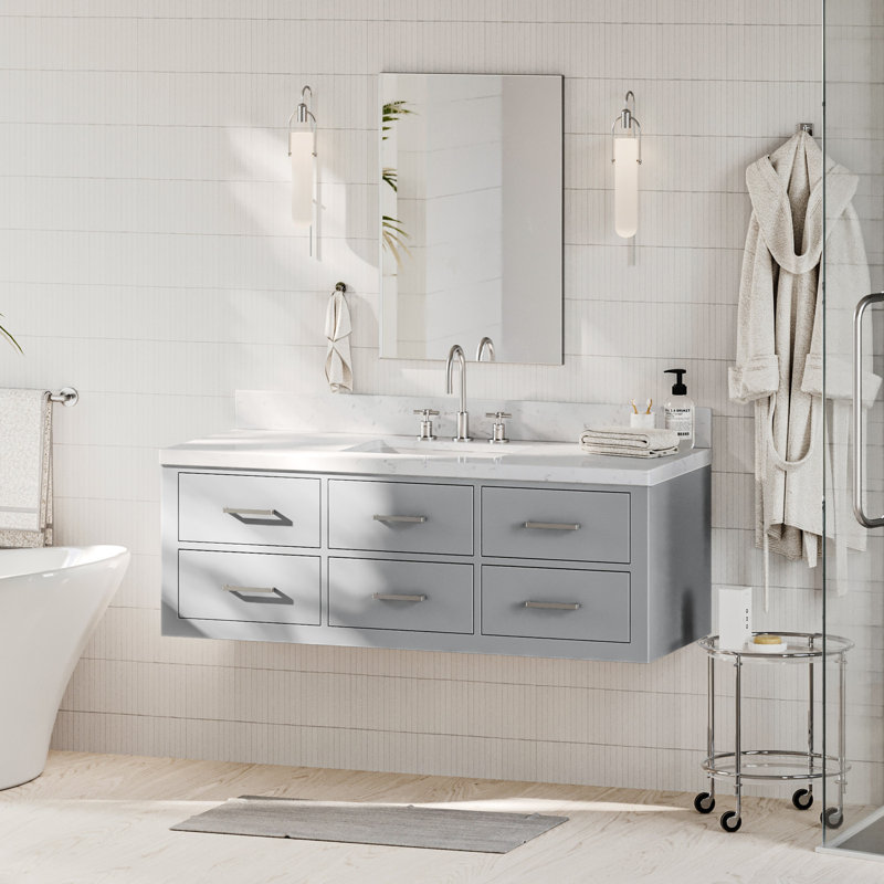 Ensemble de meuble-lavabo simple mural Macolm, Gris, Nickel brossé, 54"