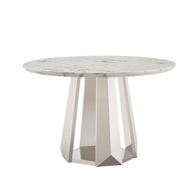 47" Round Marble Dining Table, Modern Kitchen Table with High Gloss Faux Marble Tabletop and Stainless Steel Base for Dining Room, Kitchen(only table)