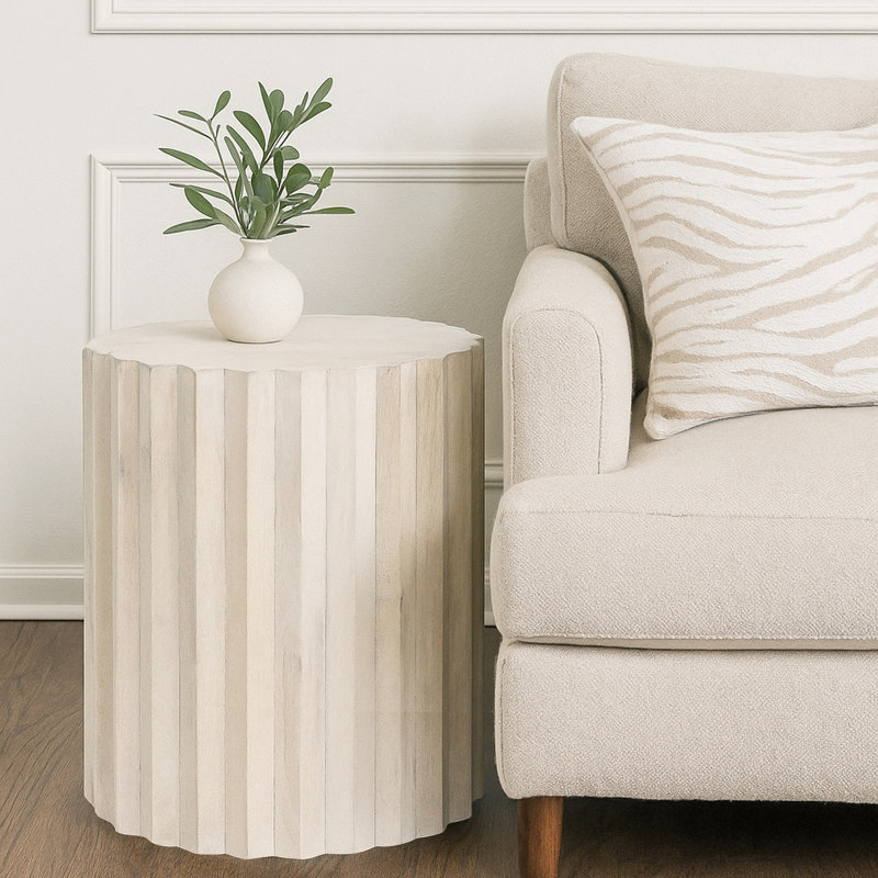 Petite table d'appoint ronde White Sand, H 16 po x l 16 po x P 16 po