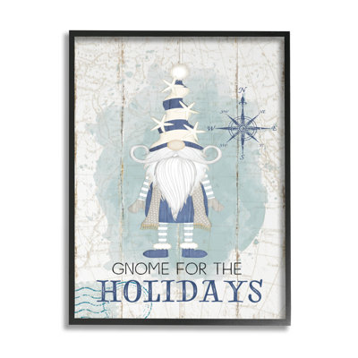 Gnome pour les Fêtes, art giclée nautique encadré par Jennifer Pugh