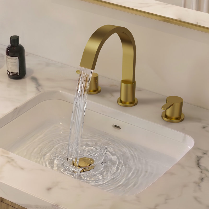 Robinet de salle de bain surdimensionné à 3 trous et 2 poignées avec drain, Or brossé