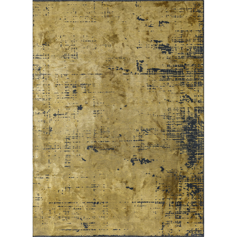 Tapis jaune / noir à motif abstrait de luxe, Rectangle 7 pi 10 po x 11 pi 2 po