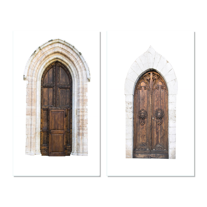 La porte d'entrée en bois de la vieille maison italienne I - ensemble d'art rétro de 2 pièces, H 20 po x l 24 po x P 1 po