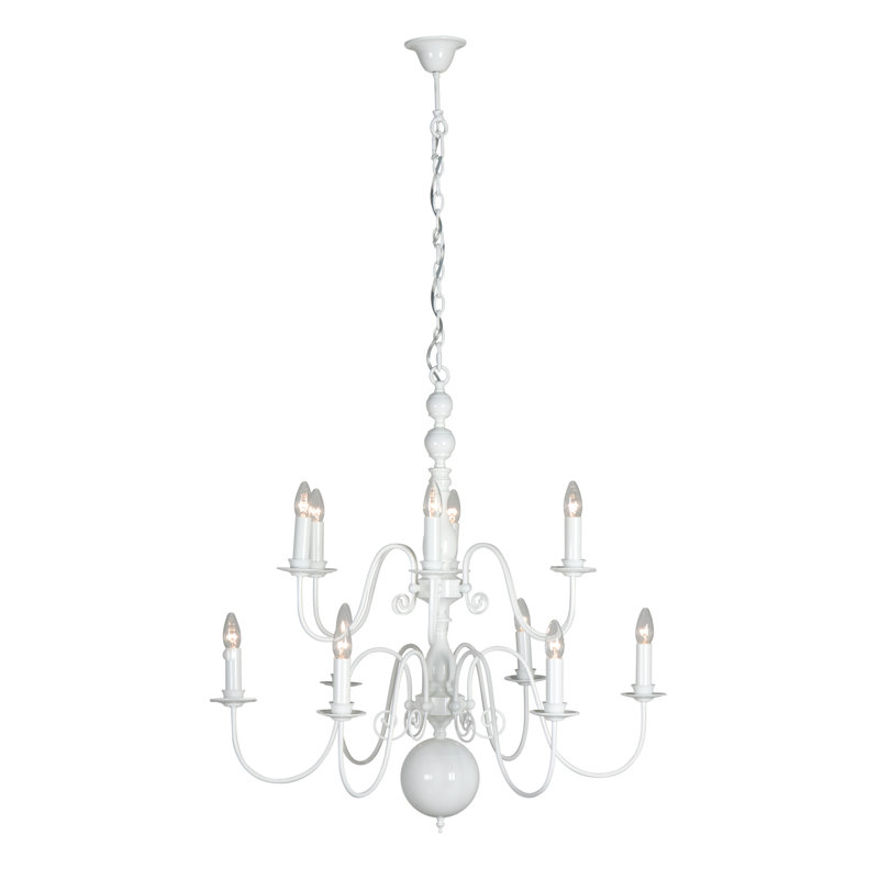 Aubervilliers 12 - Light Candle Style Chandelier, Glossy White