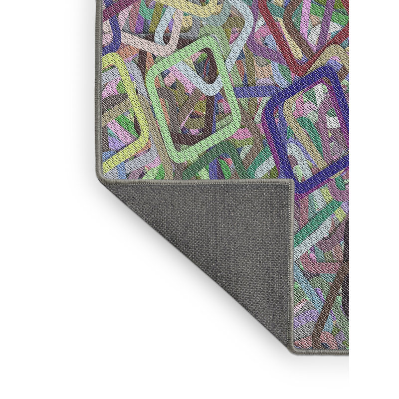 Tapis vert/mauve à motifs/brun, Rectangle 3 pi x 5 pi