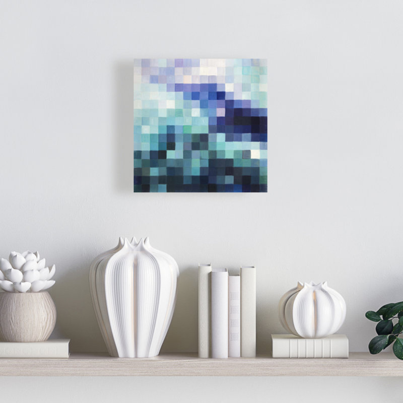 Paysage Pixélisé | Décoration abstraite moderne sur toile bleue, H 8 po x l 8 po