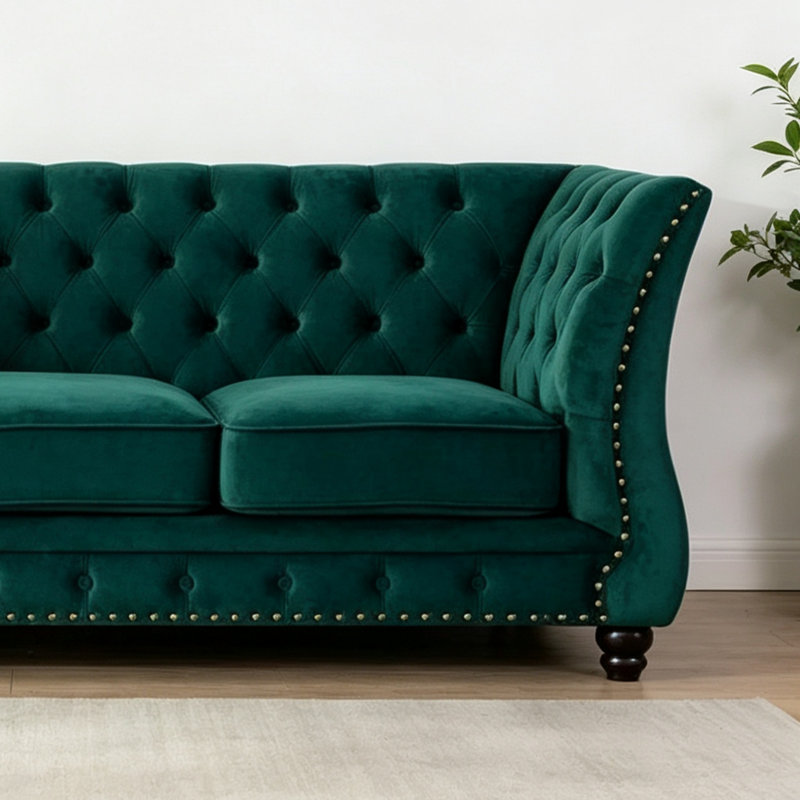 Canapé trois places au design rétro classique américain, Tissu vert