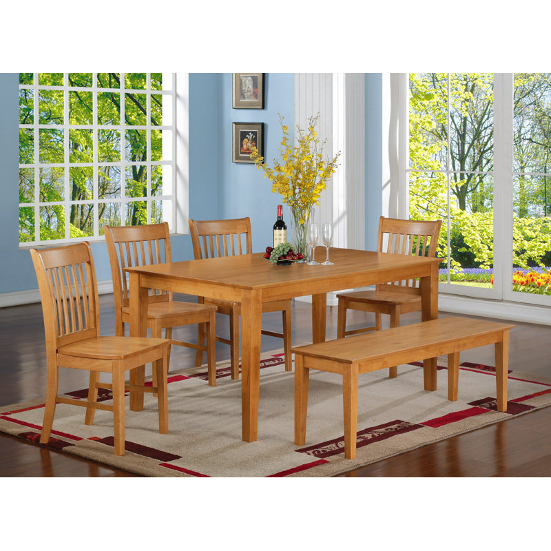 Ensemble de table de salle à manger 7 pièces composé d'une table de cuisine rectangulaire et de 6 chaises de salle à manger, 36 x 60 pouces, chêne