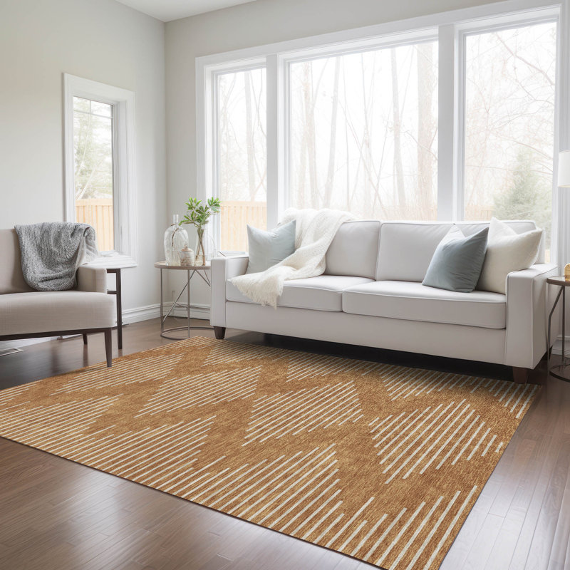 Paprika and Beige Synthetic Washable Rectangular Rug