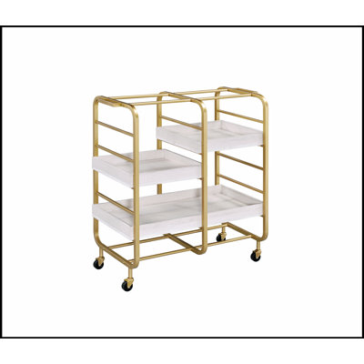 Vorrik Gold & Washed Finish Serving Cart with Adjustable Trays and Caster Wheels for Easy Mobility and Versatile Use