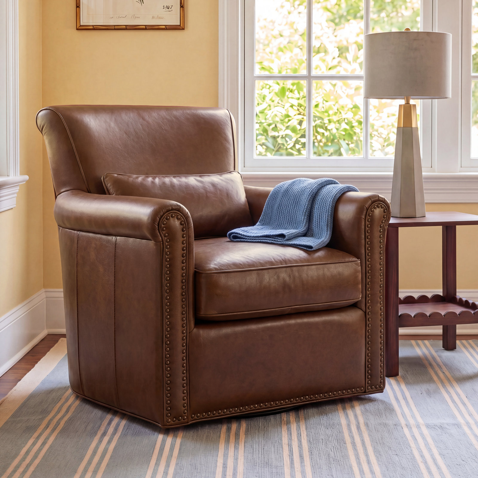 Addis Genuine Leather Swivel Club Chair
