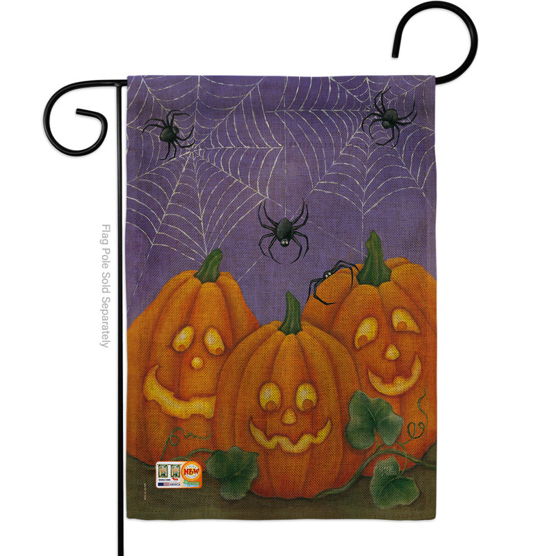 Drapeau de jardin à double face 18,5" breeze décoration g162054-db 3 citrouilles d’halloween en toile jute
