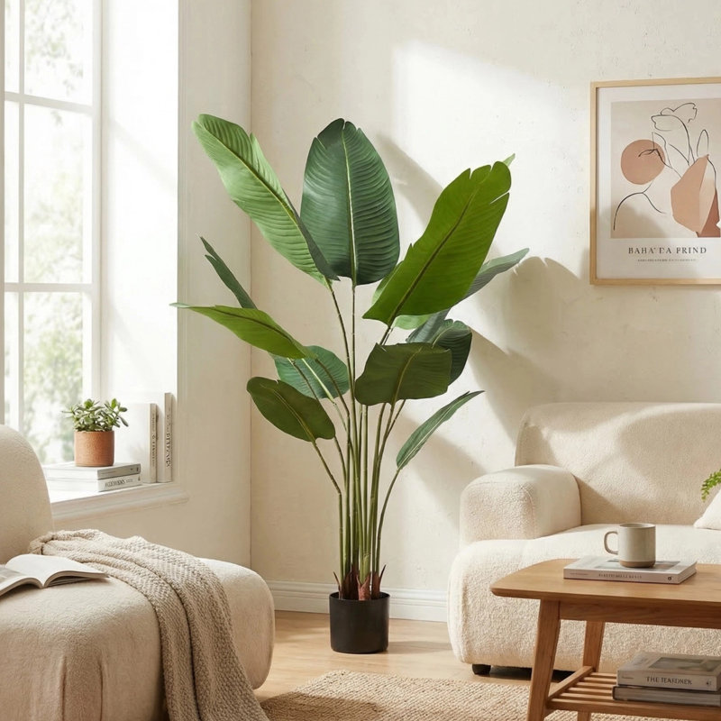 Fausse plante palmier de voyage, H 55 po x l 27,56 po