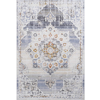 Tapis tissé et tissé 8 x 10 - médaillon crème / doré, sans perte de teinture, pour différentes pièces de la maison