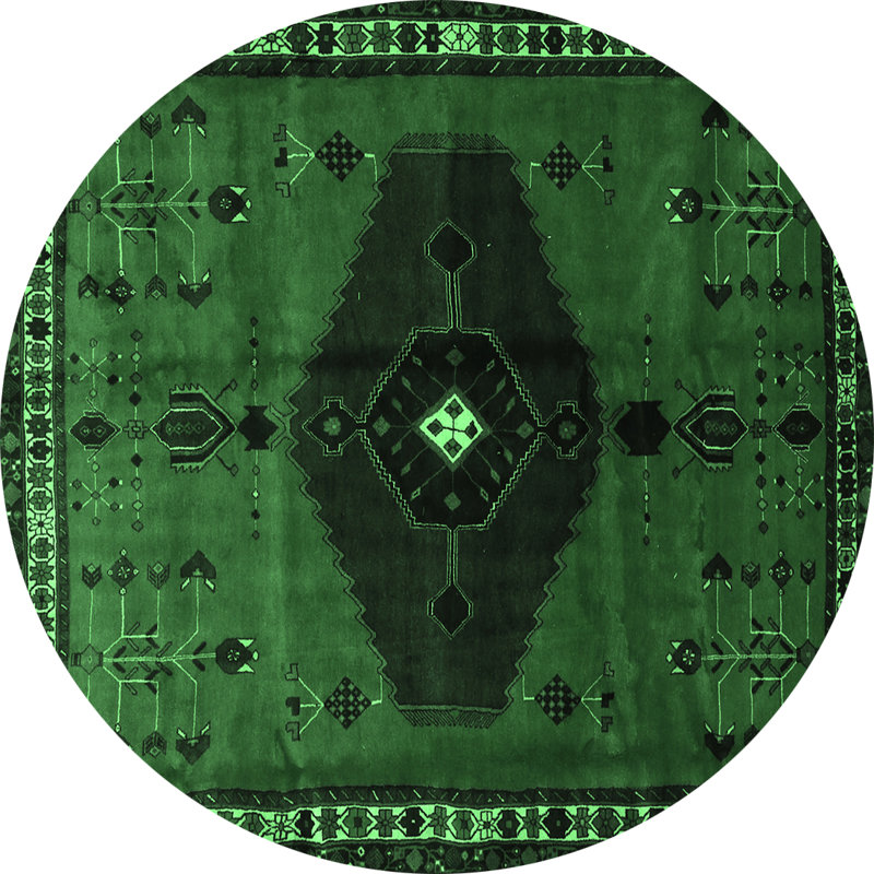 Tapis lavables à la machine traditionnel vert émeraude 637, Rond 8 pi