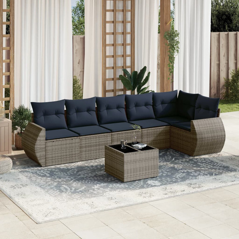  Ensemble de canapé de patio 7 pièces avec coussins en rotin de polyester gris