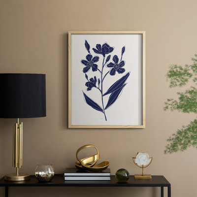 Indigo Botanical Study I, reproduction encadrée - bois massif