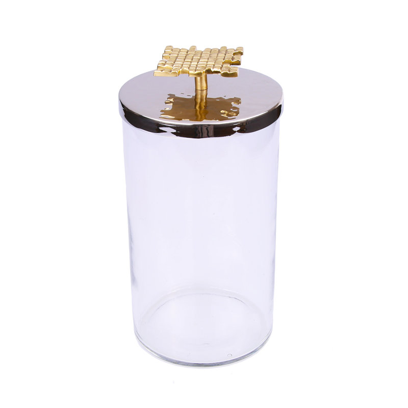 Grand contenant avec couvercle - or / nickel, H 8,25 po x l 4 po x P 4 po