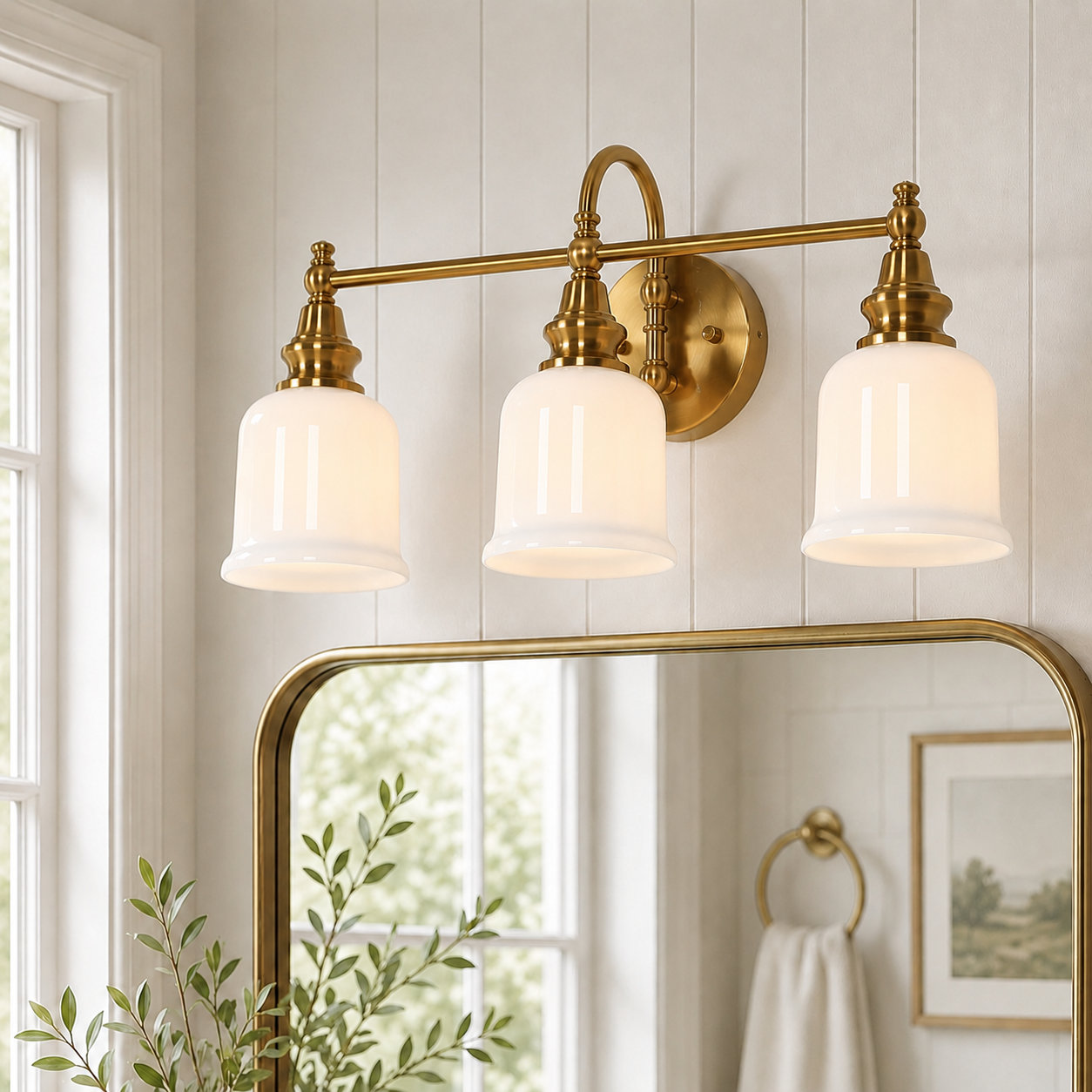 3-Light Dimmable Brass Vanity Light, Brass