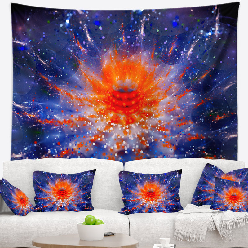 Tapisserie fleurie colorée et lumineuse dans l'espace, H 32 po x l 39 po