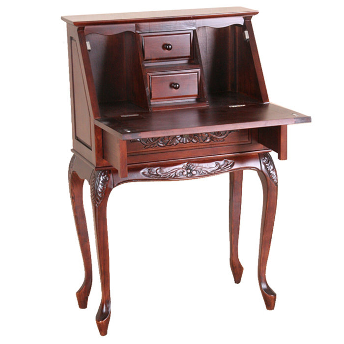 Rich Mahogany Foldable Secretary Desk with Drawers