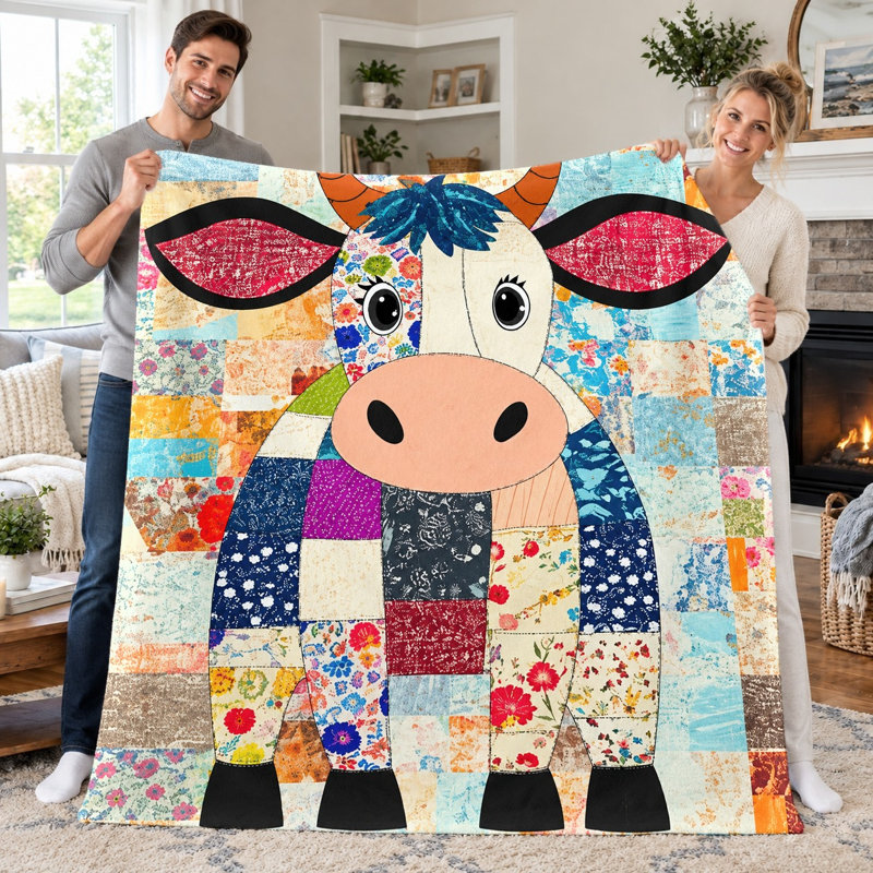 Jeté en flanelle 1pc Cute Cow, L 40 po x H 50 po