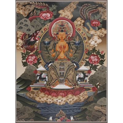 Hand-Painted Maitreya “Future Buddha” Thangka – 24" H × 17" W Wall Art with 24-Karat-Gold Accents