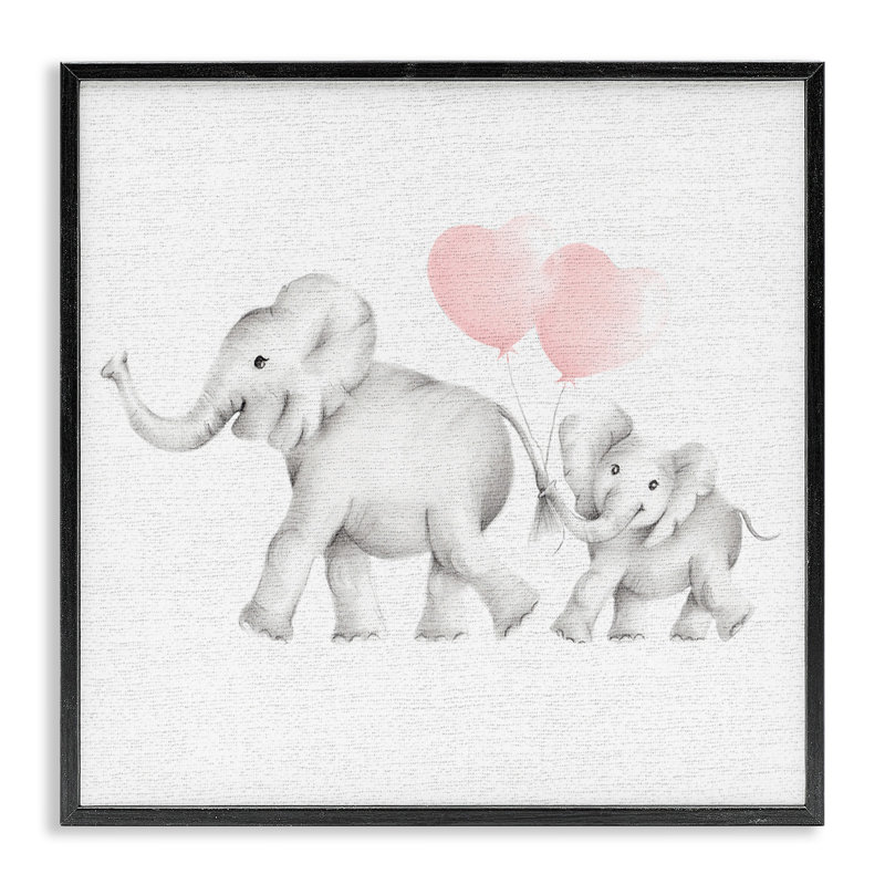 Famille d'éléphants Ballon, Giclée encadrée noir minuit, H 12 po x l 12 po