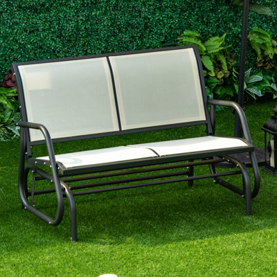Outdoor Defarge Rocking Metal Bench，2-Person Outdoor Glider Bench, Patio Double Swing Rocking Chair Loveseat w/Powder Coated Steel Frame for Backyard Garden Porch