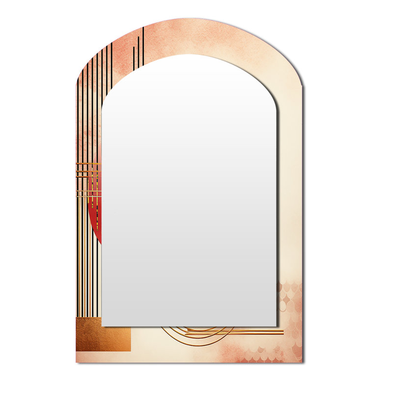 Red Blood Moon Abstract Vintage Watercolor III - Geometric Asymmetrical Unique Wall Mirror Decor, Pink Arch Large Mirror, Printed Metal Art