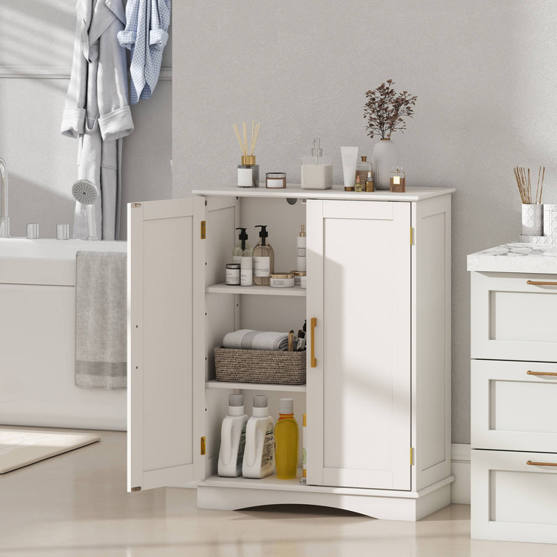 Floor Storage Cabinet Modern Storage Organizer with Adjustable Shelves &2 Doors, White