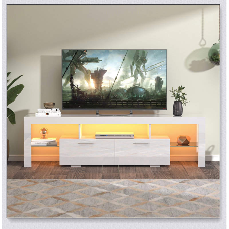 Meuble télé avec lumières DEL, H 17,7 po x L 63 po x l 13,8 po, Blanc