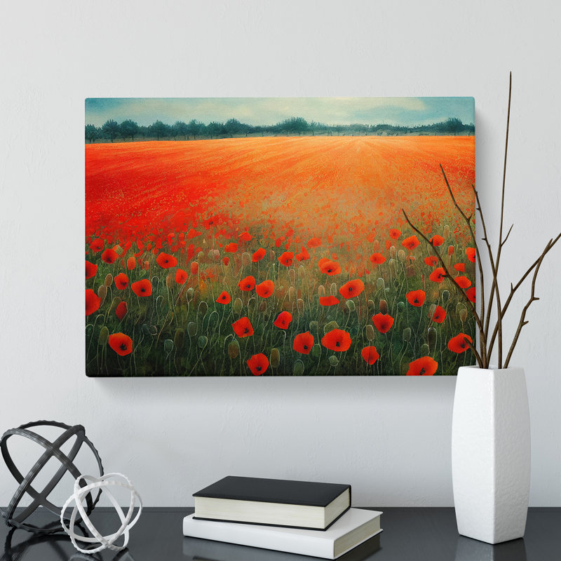 Watercolour Poppy Field Vol.3 - Wrapped Canvas, 40cm H x 60cm W x 3cm D