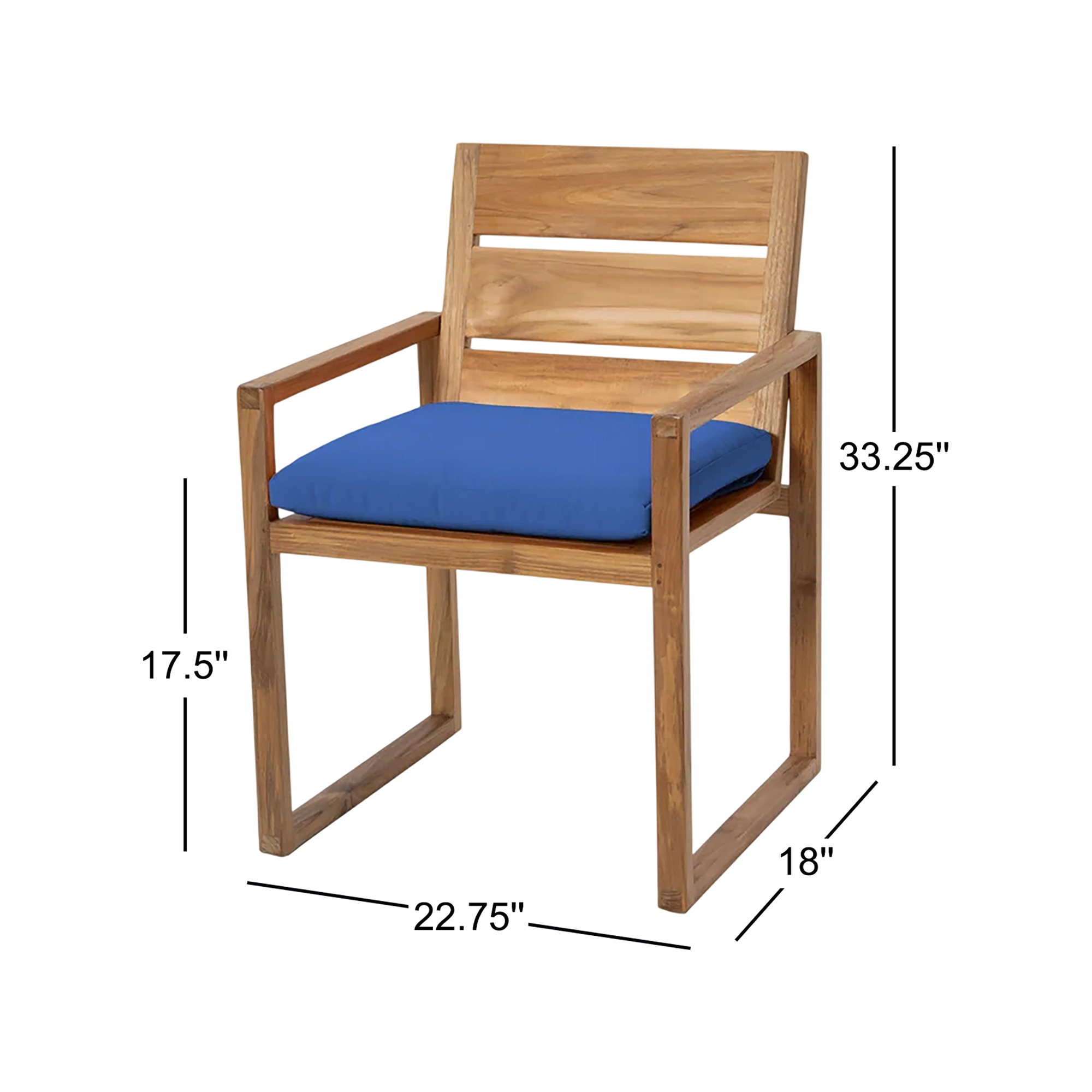 Uvita Teak Patio Dining Armchair with Cushion, Sapphire