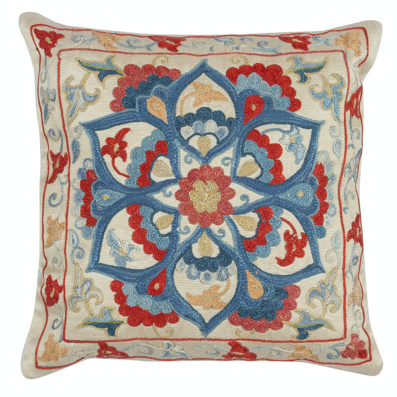 Housse de coussin brodée 100% soie 12 po x 12 po. Oreiller traditionnel. Coussin fait à la main, Simple, Carré 12 po