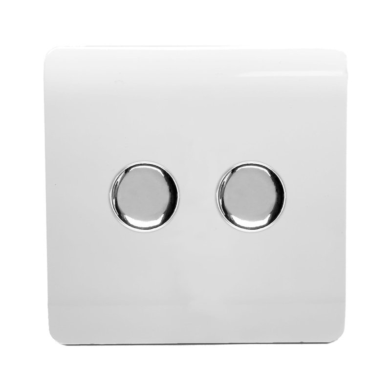 Trendi Switch 2 Gang 1 or 2 way 100w Rotary LED Dimmer Light Switch, Ice White