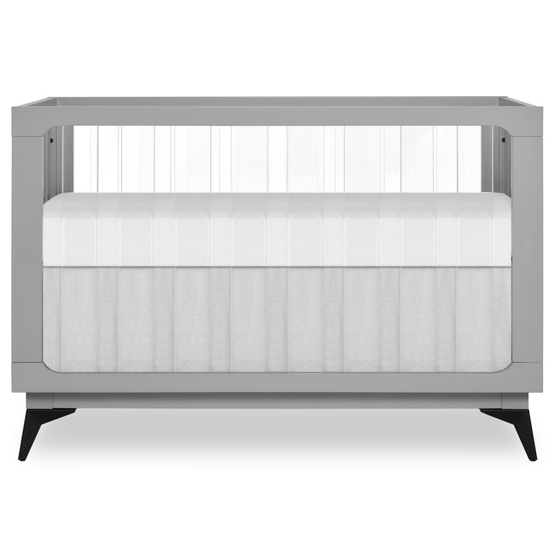 Pebble Grey Acrylic 4-in-1 Convertible Crib with Adjustable Mattress