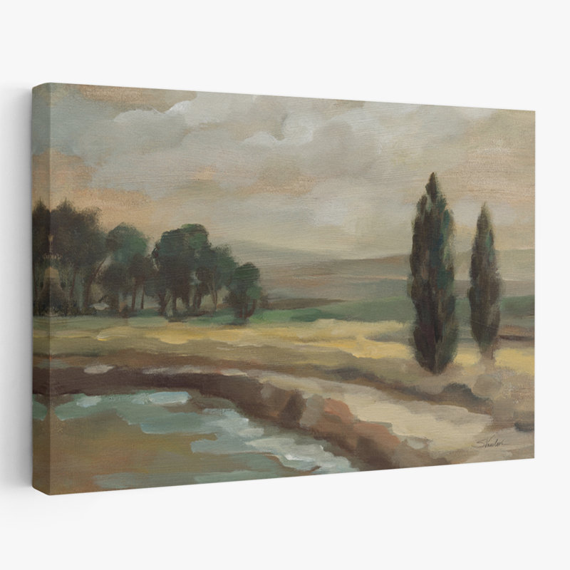 Au bord de la rivière - noir, bleu, crème, vert, H 24 po x l 16 po