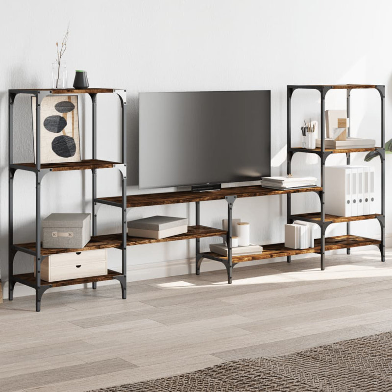 Abshure Unfinished TV Stand for TVs up to 88" with Fireplace Included, Smoked Oak