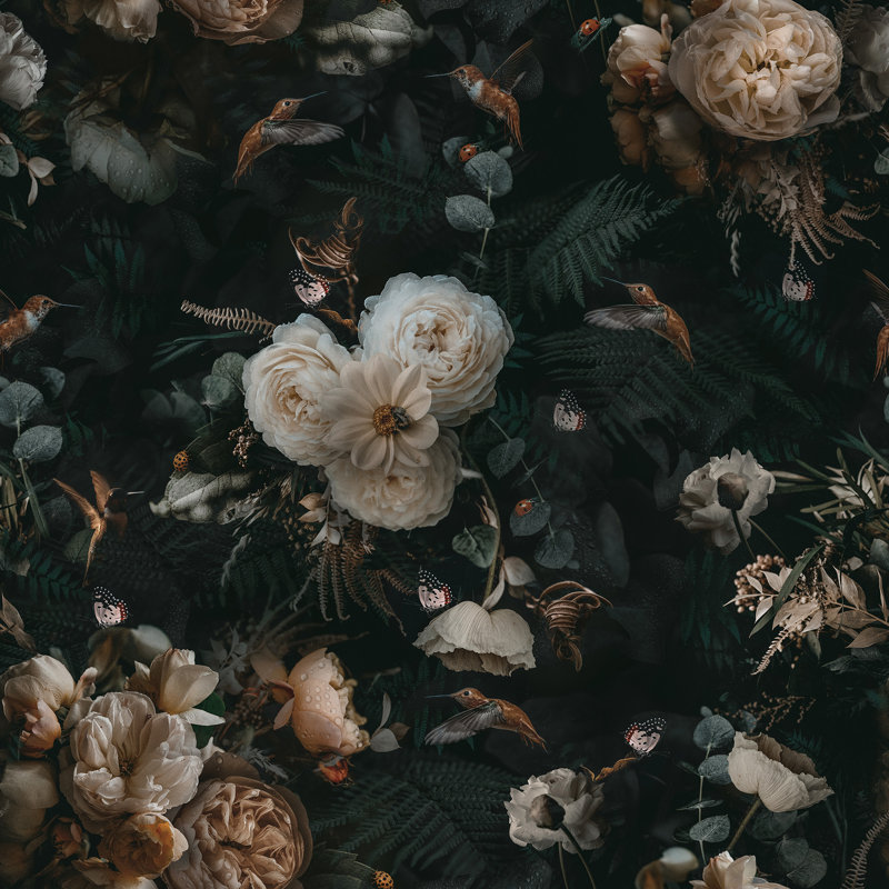 Papier peint floral crème Enajiah, L 6 pi x l 2 pi