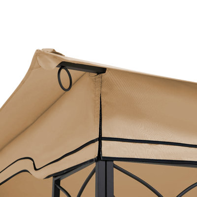 10X12 Ft Outdoor Patio Gazebo Replacement Canopy,Double Tiered Gazebo Tent Roof Top Cover Only(Frame Not Include)-Beige/White