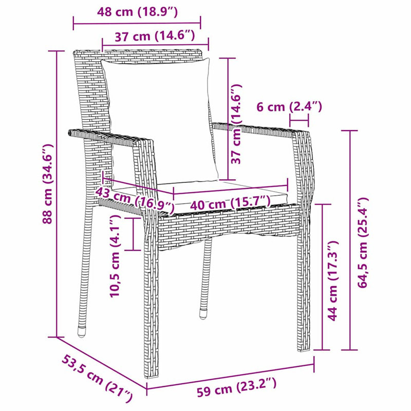  Ensemble de salle à manger de jardin avec coussin 9 pièces en rotin de polyester noir, Cream White Cushion/Black Frame, 8